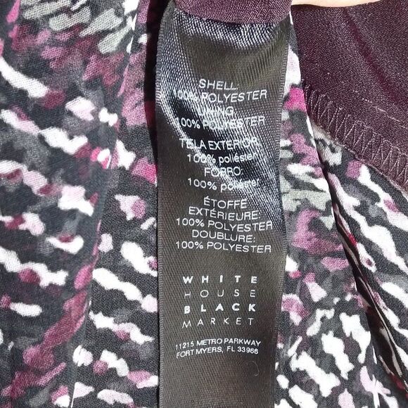 WHBM Dress, M, Smocked Neck/Keyhole, Sleeveless, Black/Purple-White Geometric - Picture 13 of 14